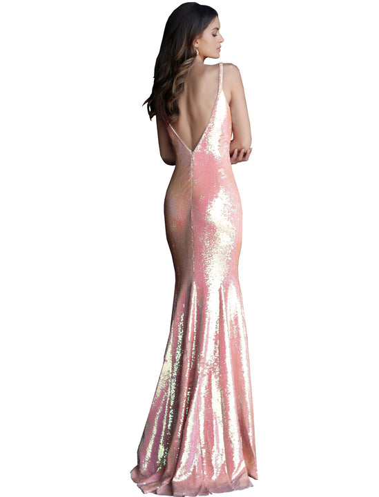 Jovani Coral Plunging Neckline Sequin Fitted Prom Dress