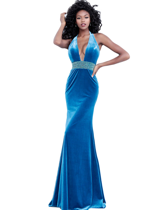 Jovani Teal Backless Halter Neckline Velvet Prom Dress Saris and Things Jovani Teal Backless Halter Neckline Velvet Prom Dress Saris and Things