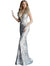 Jovani Silver Nude Plunging Neckline Embellished Prom Dress