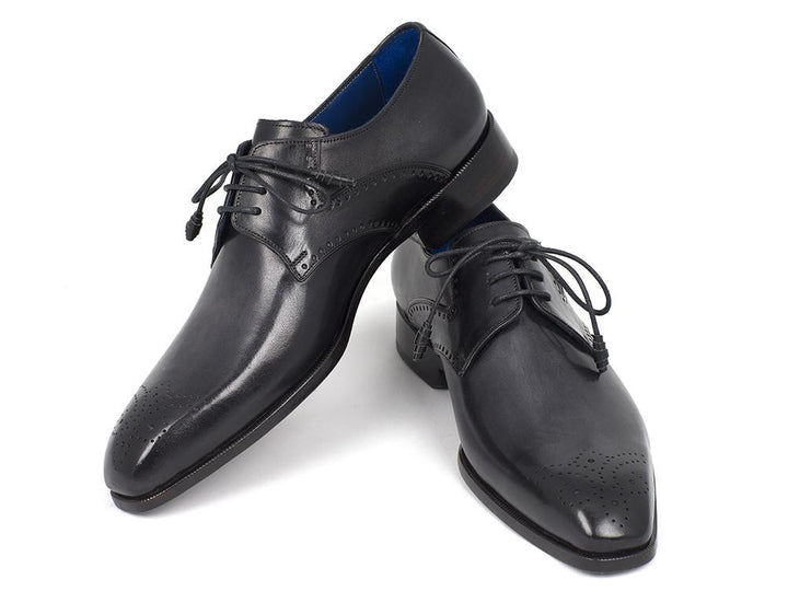 Paul Parkman Men's Black Medallion Toe Derby Shoes (ID#6584-BLK) Size 9.5-10 D(M) US