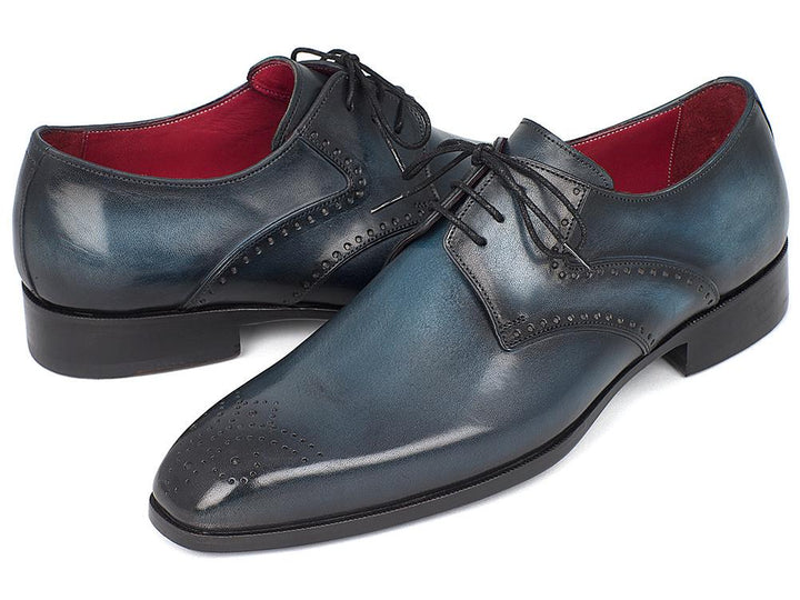 Paul Parkman Men's Navy & Blue Medallion Toe Derby Shoes (ID#6584-NAVY)