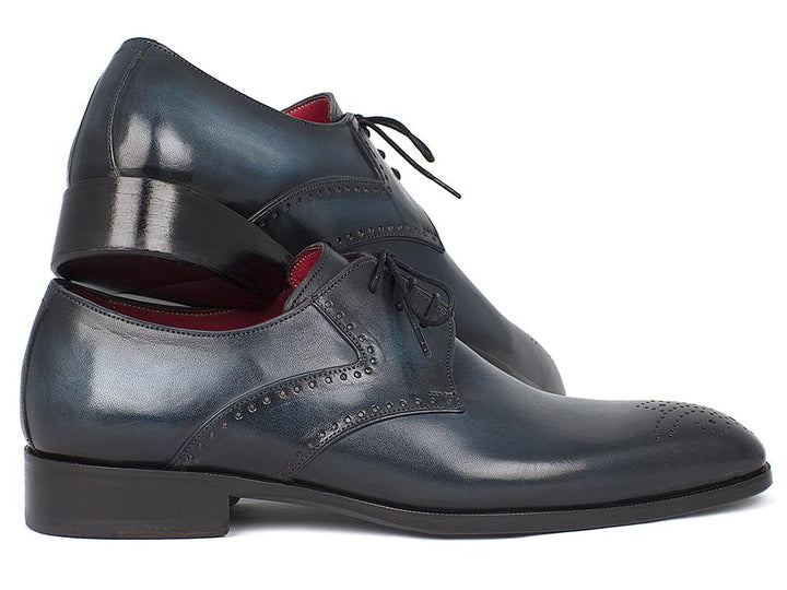 Paul Parkman Men's Navy & Blue Medallion Toe Derby Shoes (ID#6584-NAVY) Size 6.5-7 D(M) US