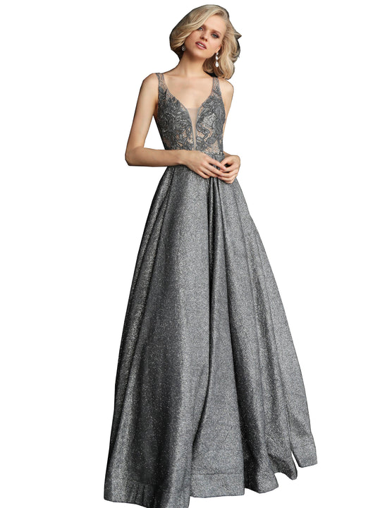 Jovani Dark Grey Embellished Bodice Open Back Prom Gown Dress Saris and Things Jovani Dark Grey Embellished Bodice Open Back Prom Gown Dress Saris and Things