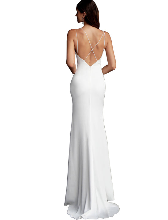Jovani Off White Front Slit Open Back Prom Dress