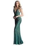 Jovani Green Beaded Plunging Neckline Prom Dress
