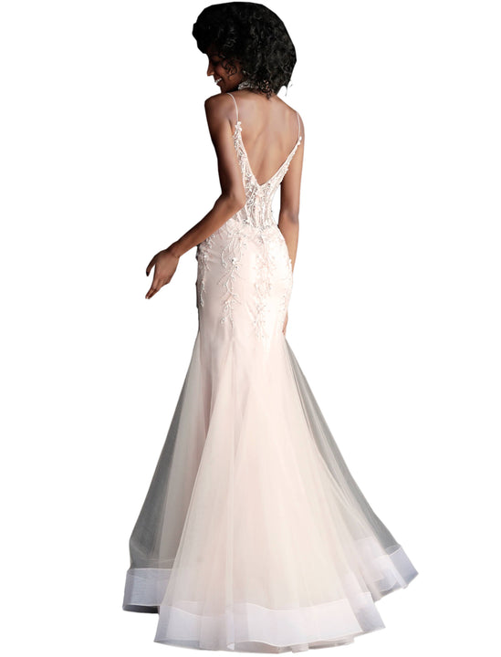 Jovani Blush Corset Bodice V Neck Mermaid Prom Dress