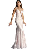 Jovani Light Pink Plunging Neckline Sleeveless Prom Dress