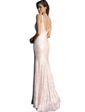 Jovani Light Pink Plunging Neckline Sleeveless Prom Dress
