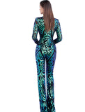 Jovani Black Peacock Embellished Long Sleeve Prom Jumpsuit Dress