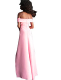 Jovani Pink Off the Shoulder High Slit Scuba Prom Dress