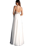 Jovani Off White High Slit Beaded Bodice Chiffon Prom Dress