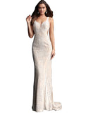 Jovani Champagne Open Back Embellished Prom Dress
