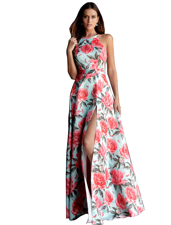 Jovani Tiffany Print Criss Cross Back Satin Prom Dress Saris and Things Jovani Tiffany Print Criss Cross Back Satin Prom Dress Saris and Things