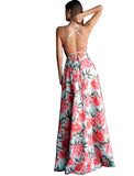 Jovani Tiffany Print Criss Cross Back Satin Prom Dress
