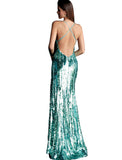 Jovani Aqua Sequin Spaghetti Straps V Neck Prom Dress