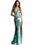 Jovani Aqua Sequin Spaghetti Straps V Neck Prom Dress