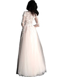 Jovani Blush Floral Appliques Long Sleeve Prom Ballgown Dress