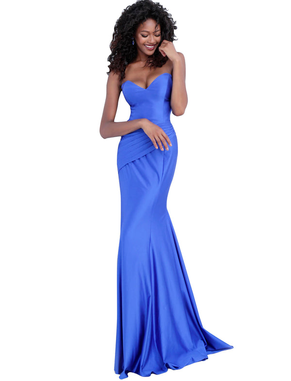 Jovani Royal Strapless Pleated Waist Prom Dress