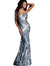 Jovani Blue Sequin Spaghetti Straps V Neck Prom Dress