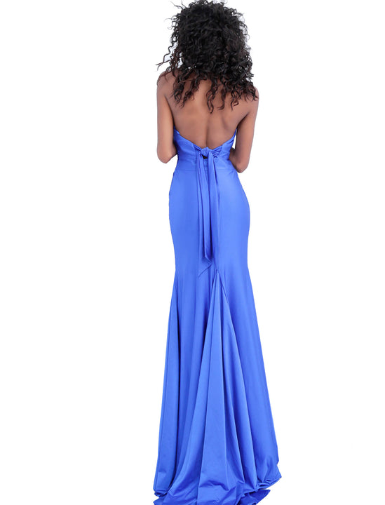 Jovani Royal Plunging Halter Neck Fitted Prom Dress