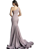 Jovani Mauve One Shoulder Sleeveless Glitter Prom Dress