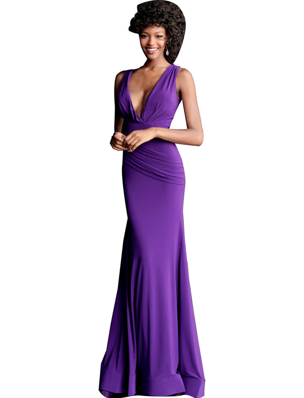 Jovani Purple Sleeveless Ruched Bodice Fitted Prom Dress