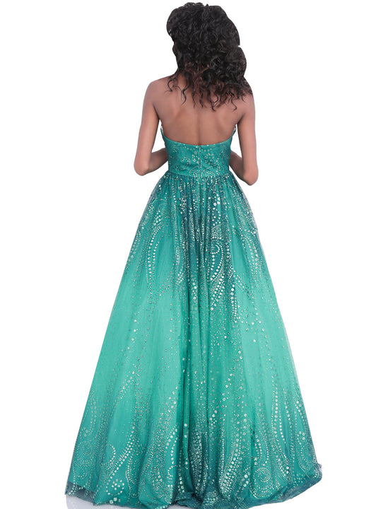 Jovani Emerald Glitter Embellished Off the Shoulder Prom Ballgown Dress
