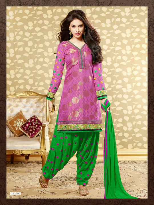 Lovely Pink and Green Salwar Kameez (D. No. 7007)