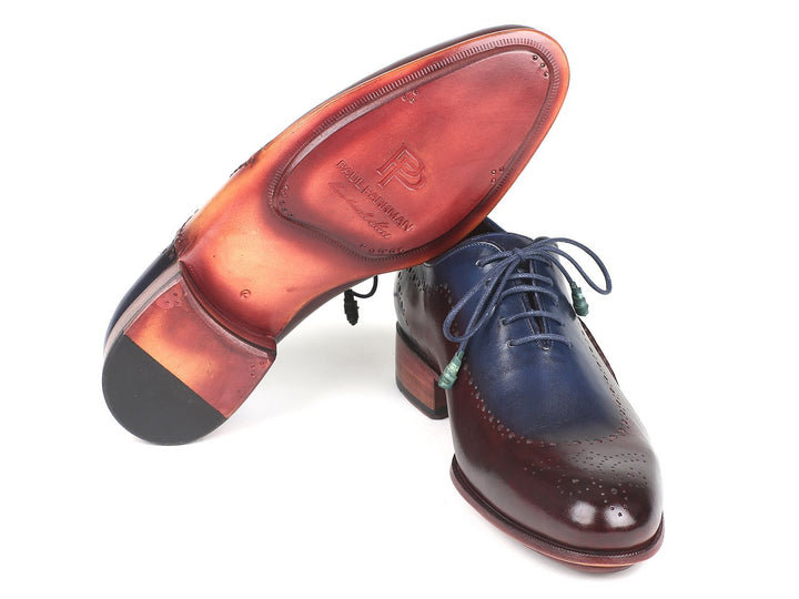 Paul Parkman Opanka Construction Blue & Bordeaux Oxfords Shoes (ID#726-BLU-BRD) Size 6 D(M) US