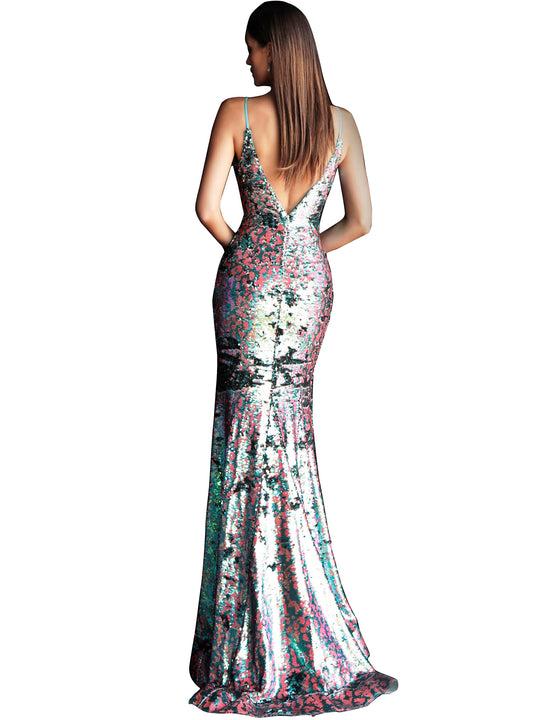 Jovani Multi Sequin V Neck Fitted Prom Dress
