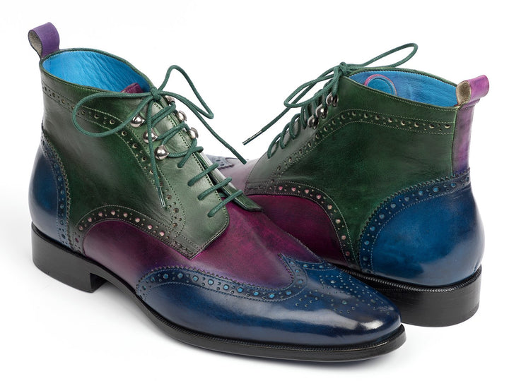 Paul Parkman Wingtip Ankle Boots Three Tone Blue Purple Green (ID#777-BLU-PRP) Size 7.5 D(M) US