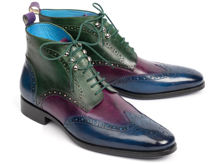 Paul Parkman Wingtip Ankle Boots Three Tone Blue Purple Green (ID#777-BLU-PRP) Size 7.5 D(M) US