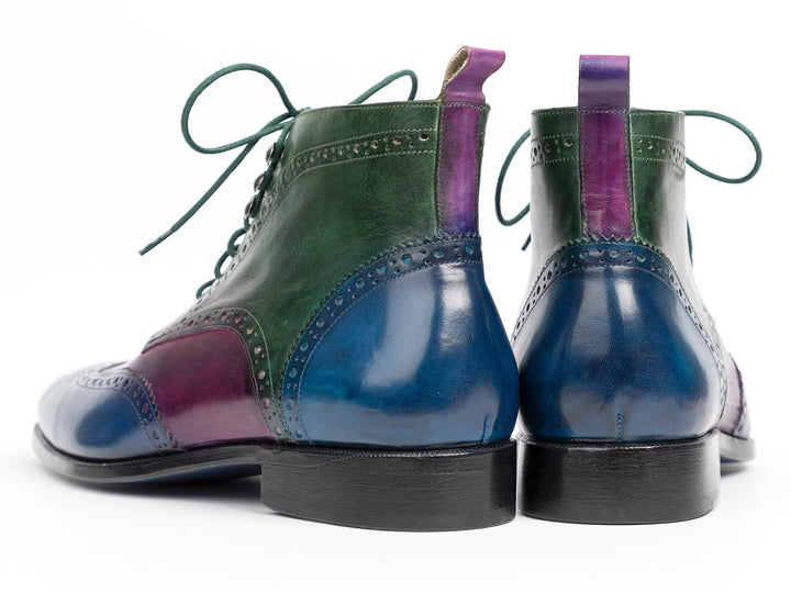 Paul Parkman Wingtip Ankle Boots Three Tone Blue Purple Green (ID#777-BLU-PRP) Size 7.5 D(M) US