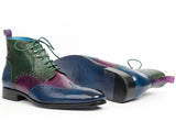 Paul Parkman Wingtip Ankle Boots Three Tone Blue Purple Green (ID#777-BLU-PRP) Size 10.5-11 D(M) US