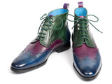 Paul Parkman Wingtip Ankle Boots Three Tone Blue Purple Green (ID#777-BLU-PRP) Size 9.5-10 D(M) US