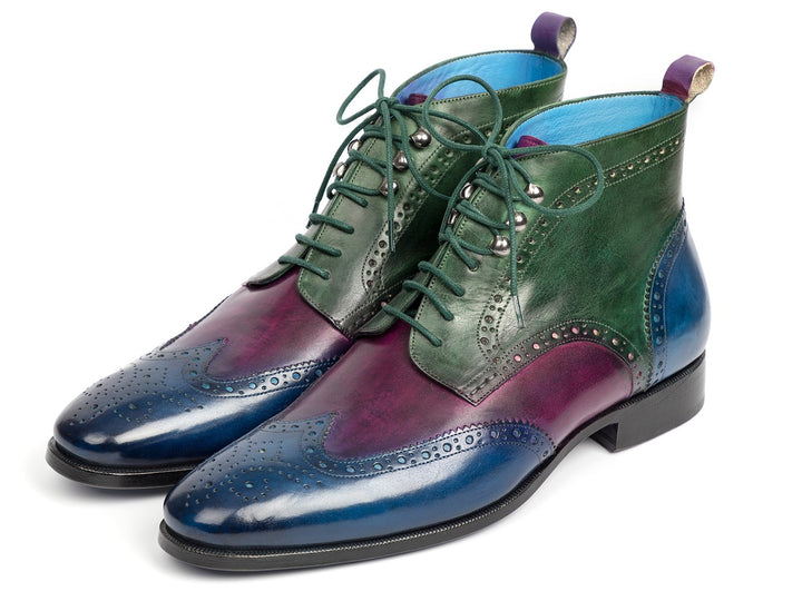 Paul Parkman Wingtip Ankle Boots Three Tone Blue Purple Green (ID#777-BLU-PRP) Size 12-12.5 D(M) US