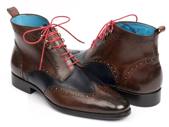 Paul Parkman Wingtip Ankle Boots Dual Tone Brown & Blue (ID#777-BRW-BLU) Size 8-8.5 D(M) US