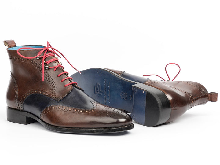 Paul Parkman Wingtip Ankle Boots Dual Tone Brown & Blue (ID#777-BRW-BLU) Size 7.5 D(M) US