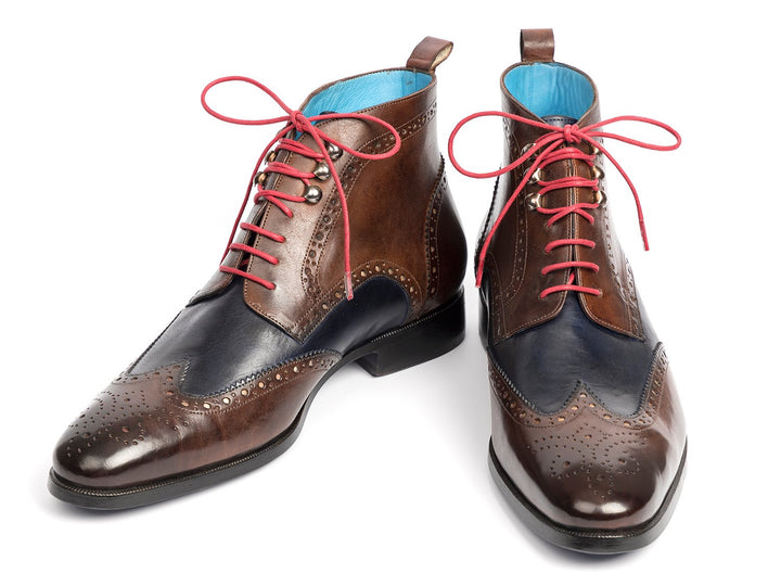 Paul Parkman Wingtip Ankle Boots Dual Tone Brown & Blue (ID#777-BRW-BLU)