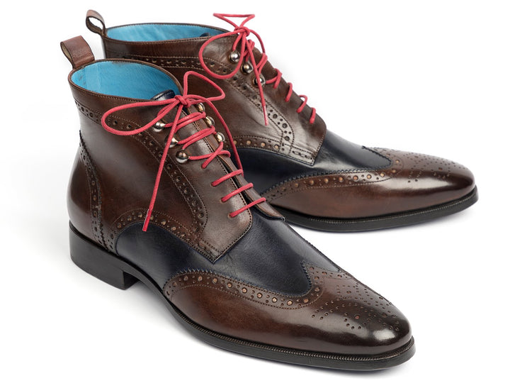 Paul Parkman Wingtip Ankle Boots Dual Tone Brown & Blue (ID#777-BRW-BLU) Size 6.5-7 D(M) US