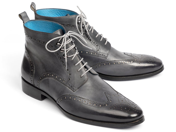 Paul Parkman Wingtip Ankle Boots Gray Hand-Painted (ID#777-GRAY) Size 6.5-7 D(M) US