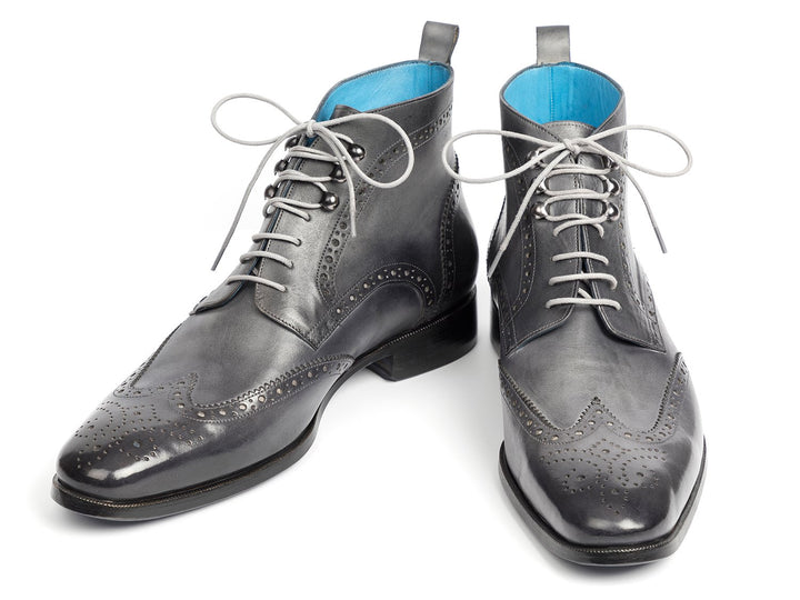 Paul Parkman Wingtip Ankle Boots Gray Hand-Painted (ID#777-GRAY) Size 12-12.5 D(M) US