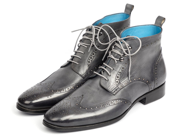 Paul Parkman Wingtip Ankle Boots Gray Hand-Painted (ID#777-GRAY) Size 8-8.5 D(M) US