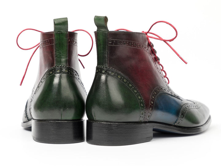 Paul Parkman Wingtip Ankle Boots Three Tone Green Blue Bordeaux (ID#777-GRN-BLU) Size 6 D(M) US