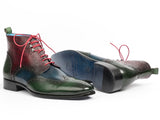 Paul Parkman Wingtip Ankle Boots Three Tone Green Blue Bordeaux (ID#777-GRN-BLU) Size 6.5-7 D(M) US