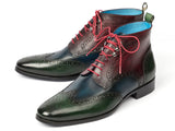 Paul Parkman Wingtip Ankle Boots Three Tone Green Blue Bordeaux (ID#777-GRN-BLU) Size 9.5-10 D(M) US