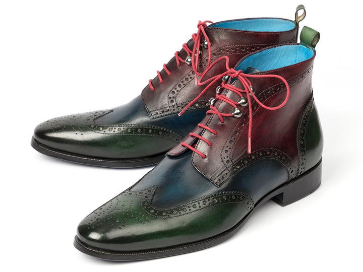 Paul Parkman Wingtip Ankle Boots Three Tone Green Blue Bordeaux (ID#777-GRN-BLU) Size 6 D(M) US