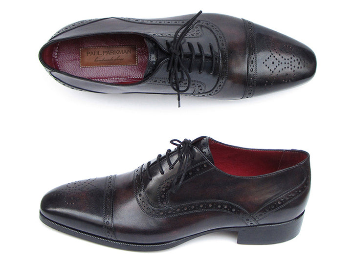 Paul Parkman Men's Captoe Oxfords Bronze & Black Shoes (Id#77U844) Size 6.5-7 D(M) US