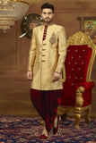 Captivating Cream and Maroon Indian Wedding Indo-Western Sherwani for Men -IW47810SNT