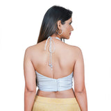 Fashionable Gold Designer Indian Saree Blouse Choli with Halter Neck  (81HT-Silver)